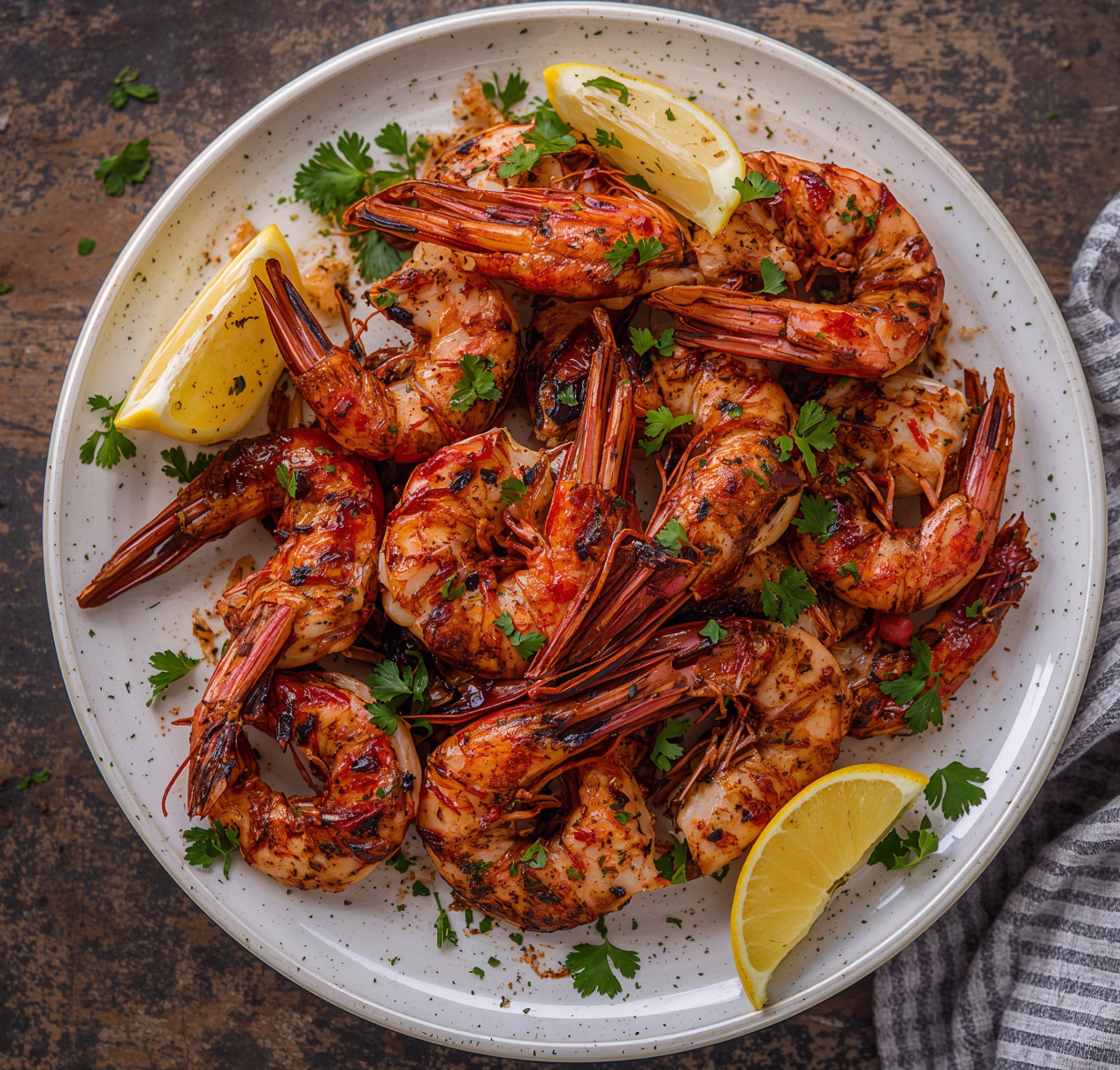 Smoky red tandoori prawns