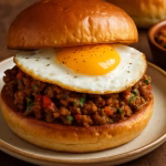 Spicy lamb keema pav burger with fried egg