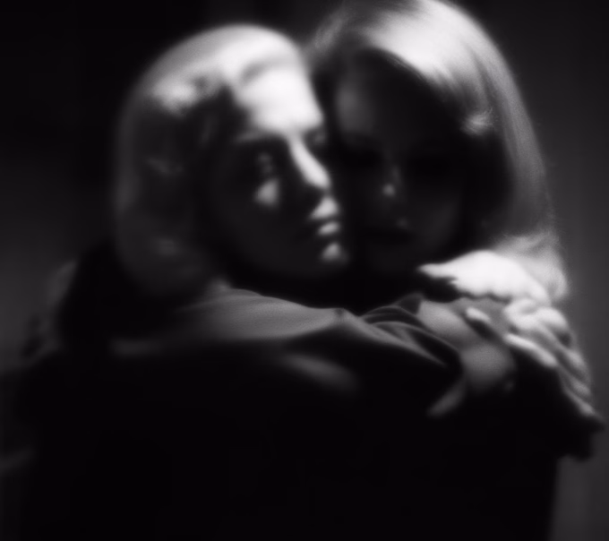 blurred silhouette of two characters