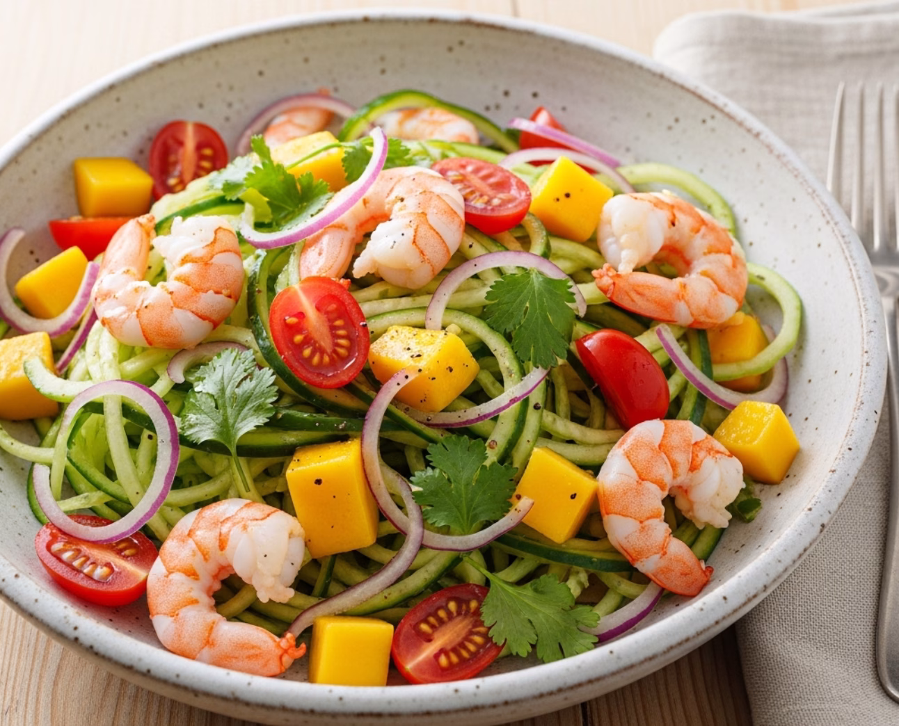 cucumber noodle prawn mango salad