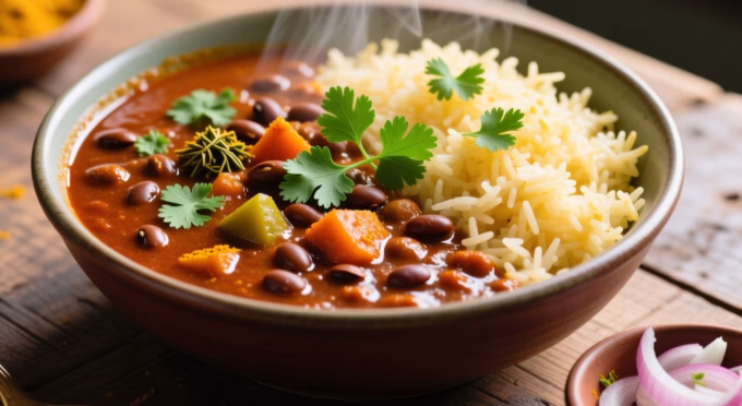 rajma masala served with steamed rice