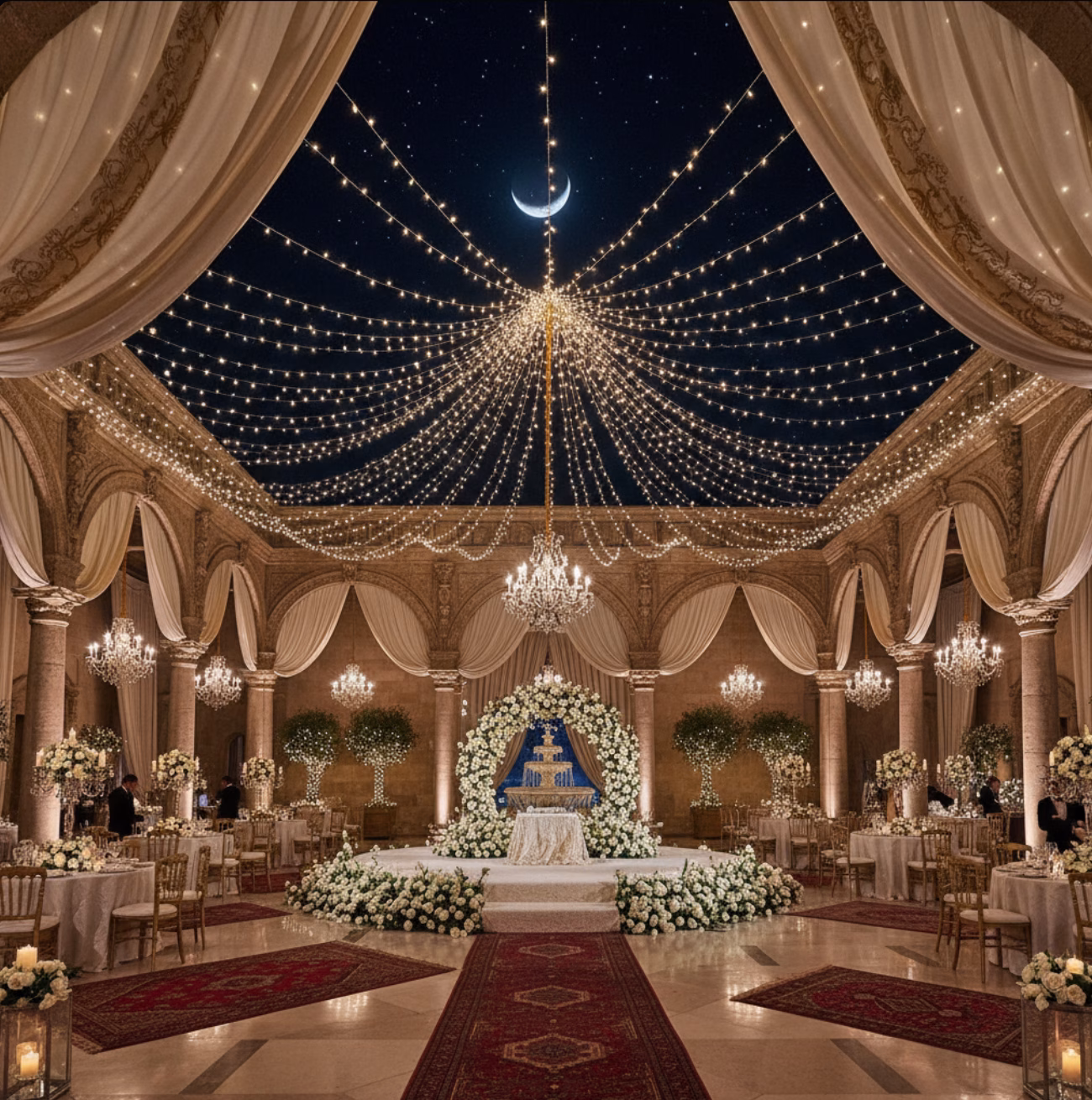 wedding with drapes and lights