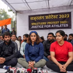 Wrestlers Bajrang Punia, Vinesh Phogat, Sakshi Malik