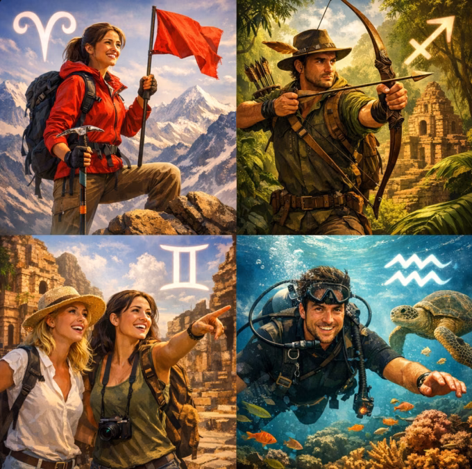 4 adventurous zodiac signs exploring the world