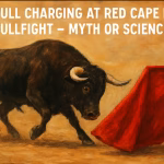 Bull charging at red cape