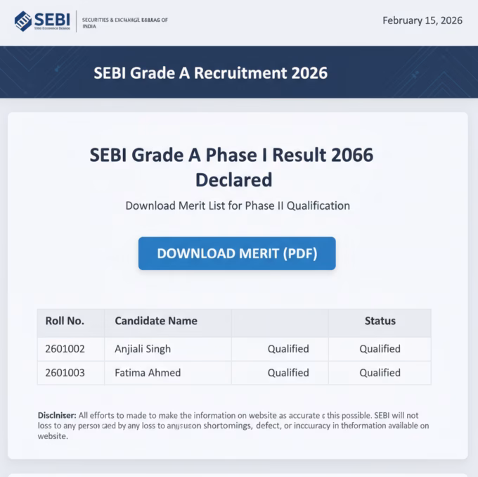 SEBI Grade A Phase 1 Result 2026