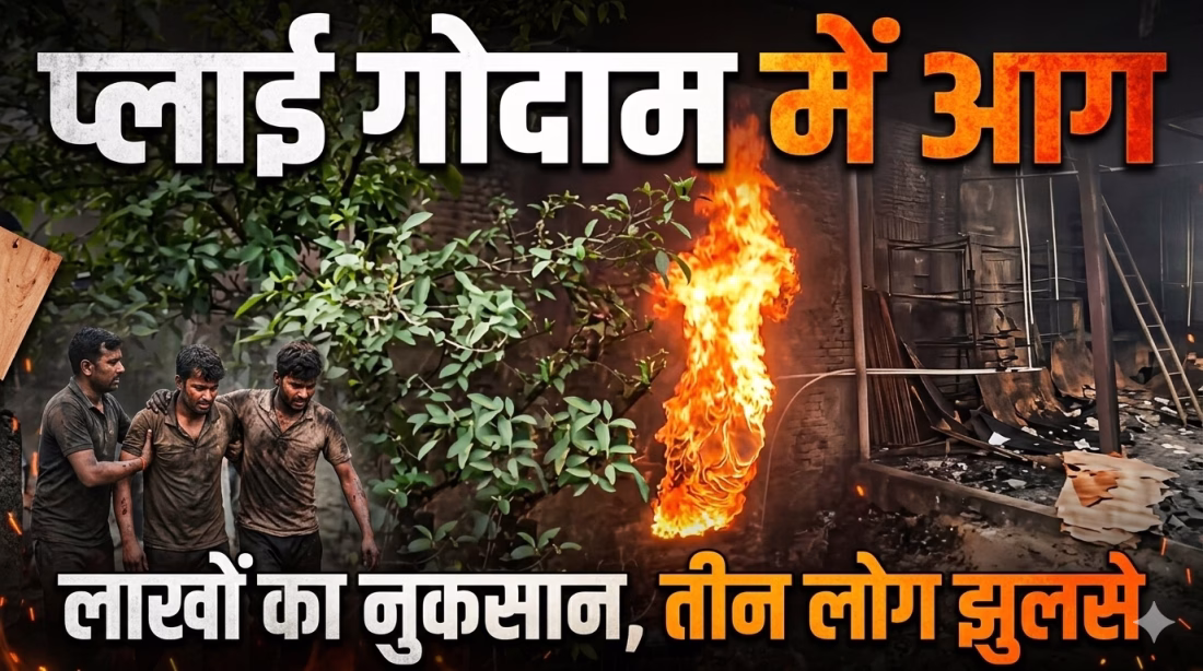 Loss worth lakhs due to fire in ply warehouse, three people got burnt.