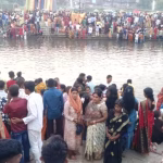 At Katari river Chhath ghat, the devotees offered Arghya to the setting sun.