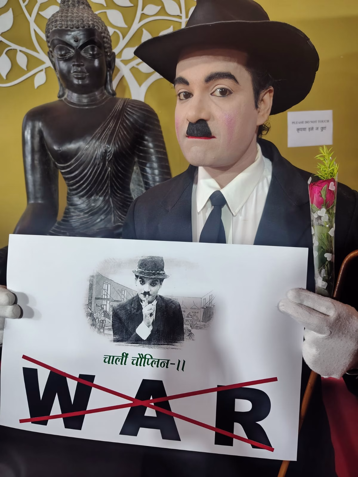 Charlie Chaplin II's appeal: End the war and follow the path of peace.