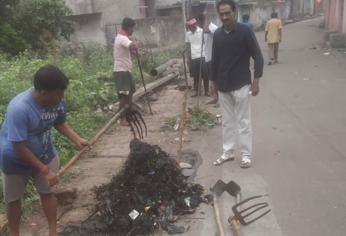 Cleaning of drains in Salanpur colony with the help of Municipal Corporation.