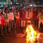 JMM and JHACOMU burnt the effigy of BCCL management and Union Coal Minister.