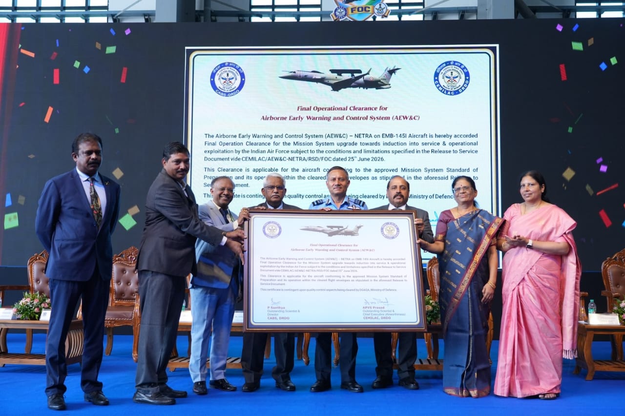 The Indian Air Force has received Final Operational Clearance for the indigenous airborne early warning and control system 'Netra'.