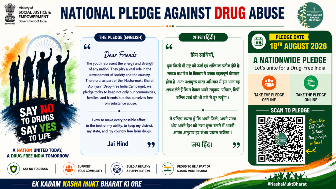 6th Anniversary of 'Nasha Mukt Bharat Abhiyan': 10–12 Crore Citizens to Take 'National Collective Pledge' on August 18