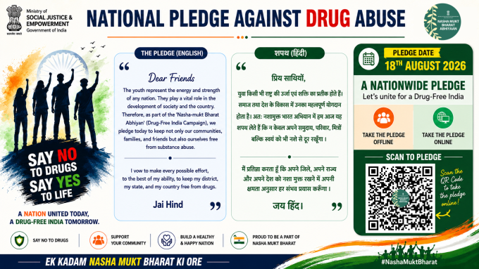 6th Anniversary of 'Nasha Mukt Bharat Abhiyan': 10–12 Crore Citizens to Take 'National Collective Pledge' on August 18