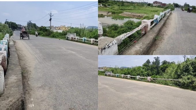 The dilapidated and damaged bridge railings are an accident waiting to happen.
