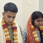 Love marriage receives social blessing; loving couple bids farewell at the temple.